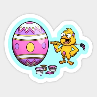 Cute Little Chick Painting An Easter Egg Sticker